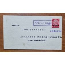 ALEMANIA EN FRANCIA 1941 TERRITORIOS DE LA LORENA SOBRE CIRCULADO CON MATASELLO PROVISORIO DE LA CIUDAD DE DIEDRINGEN HOY CIUDAD FRANCESA LLAMADA TETERCHEN, MUY RARA PIEZA